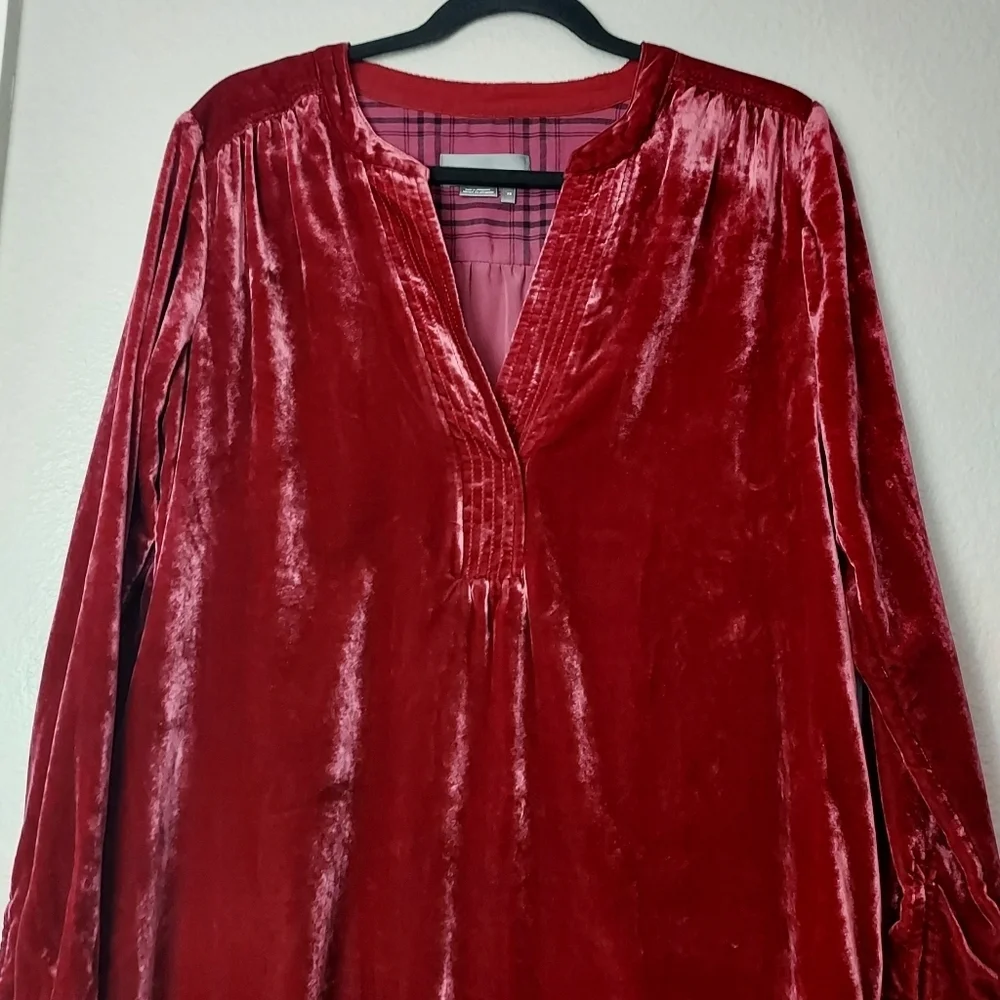 Anthropologie Melody Velvet Sleeve Shift Dress V-neck Long Sleeve Red XS